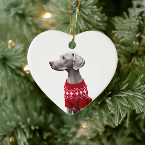 Weimaraner in Christmas Sweater Ceramic Ornament