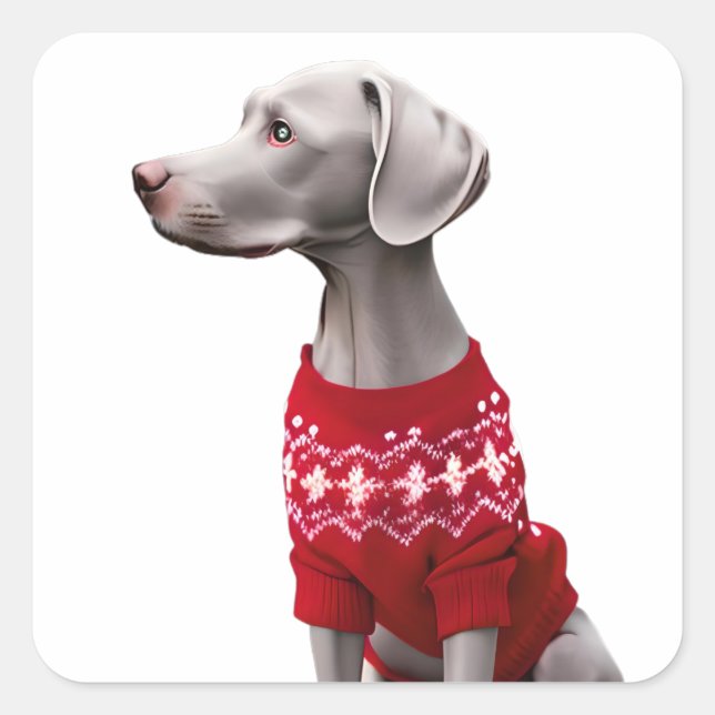 Weimaraner in Christmas Sweater Sticker (Front)
