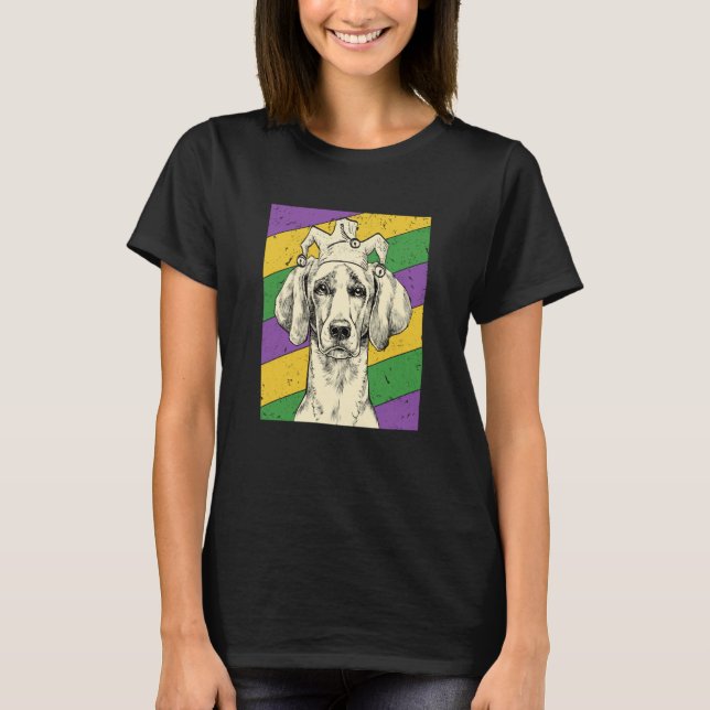 Weimaraner Jester Mardi Gras Dog Mom or Dad T-Shirt (Front)