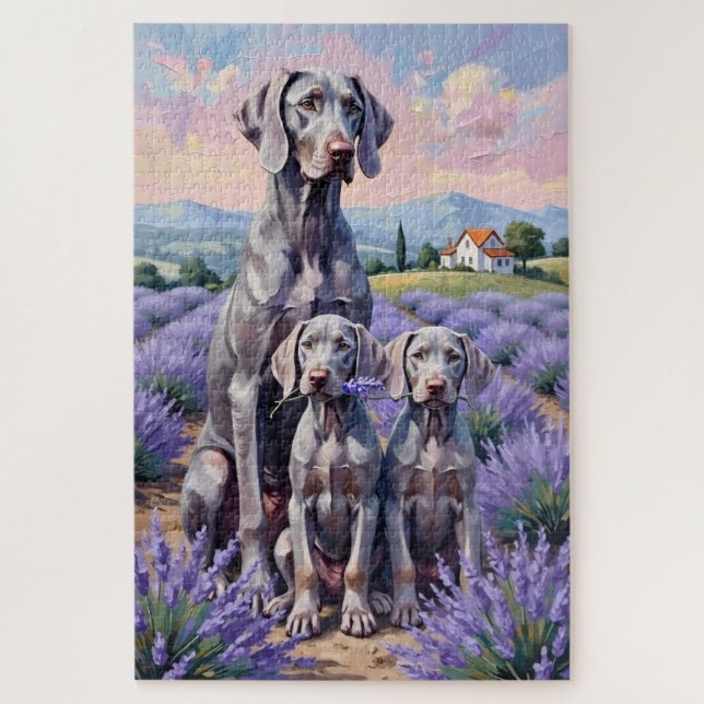 Weimaraner Lavender Field Art Jigsaw Puzzle (Vertical)