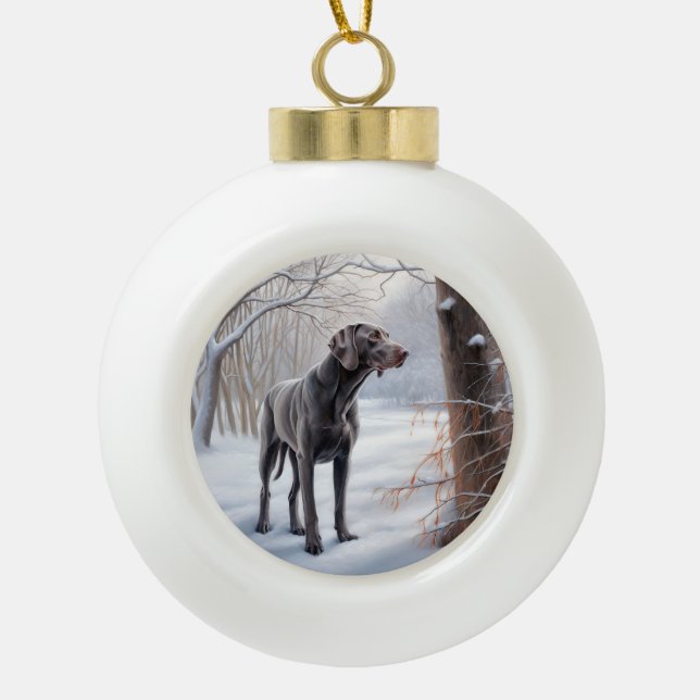 Weimaraner Let It Snow Christmas Ceramic Ball Christmas Ornament (Front)