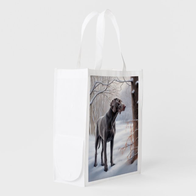 Weimaraner Let It Snow Christmas Grocery Bag (Front Side)