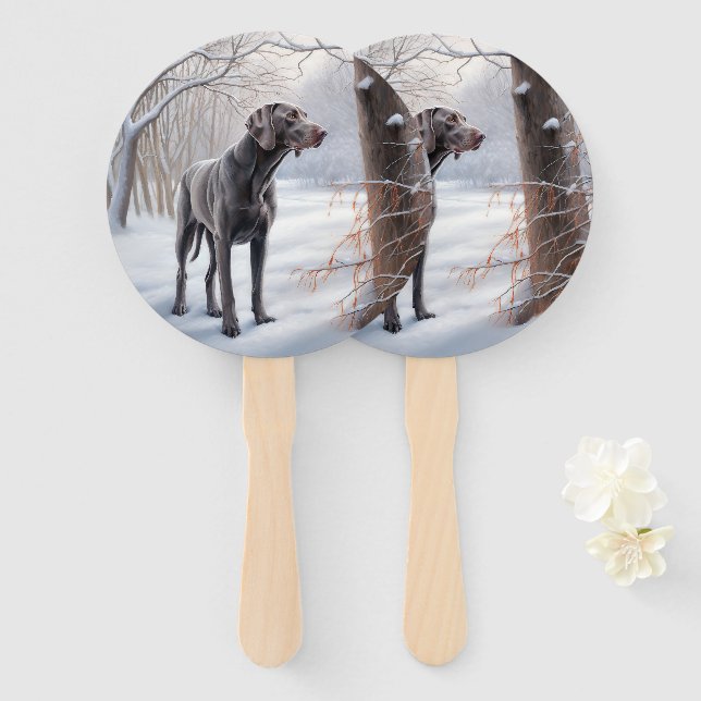 Weimaraner Let It Snow Christmas Hand Fan (Front and Back)