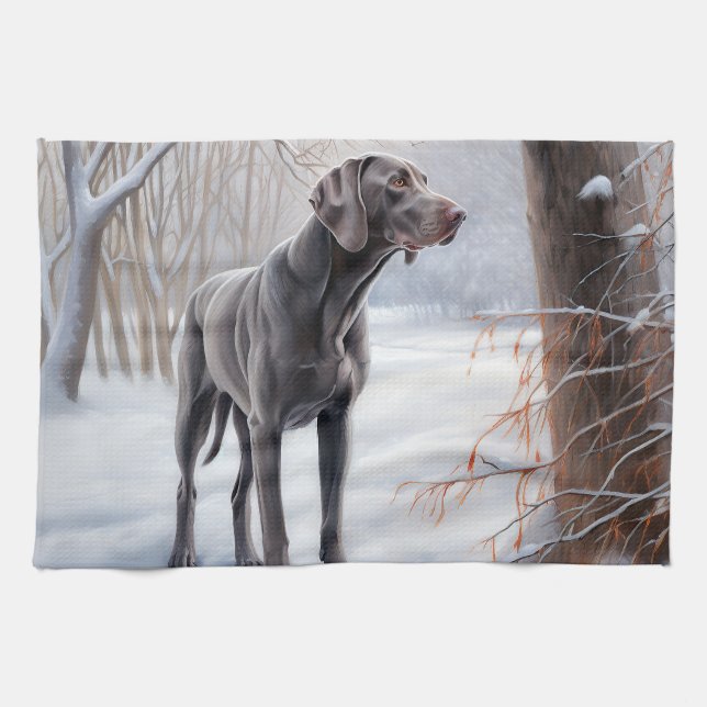 Weimaraner Let It Snow Christmas Kitchen Towel (Horizontal)