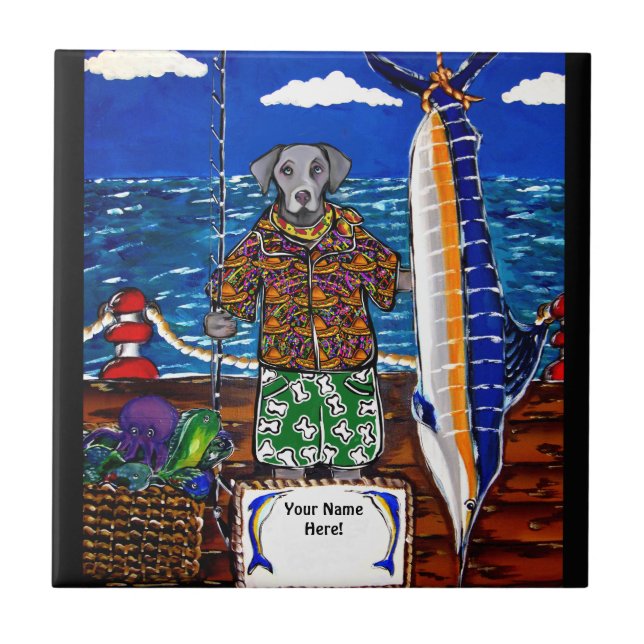 Weimaraner  Marlin Fishing Tile (Front)