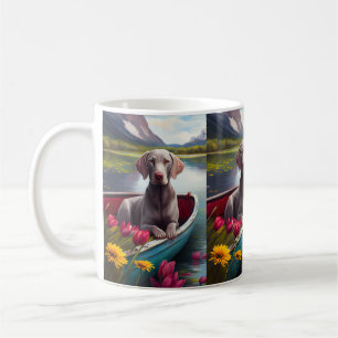 Weimaraner on a Paddle: A Scenic Adventure Coffee Mug