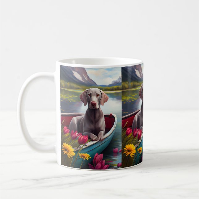 Weimaraner on a Paddle: A Scenic Adventure Coffee Mug (Left)