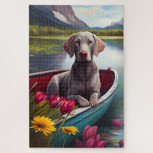 Weimaraner on a Paddle A Scenic Adventure Jigsaw Puzzle