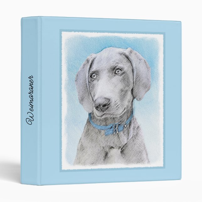 Weimaraner Painting - Cute Original Dog Art 3 Ring Binder (Front/Spine)