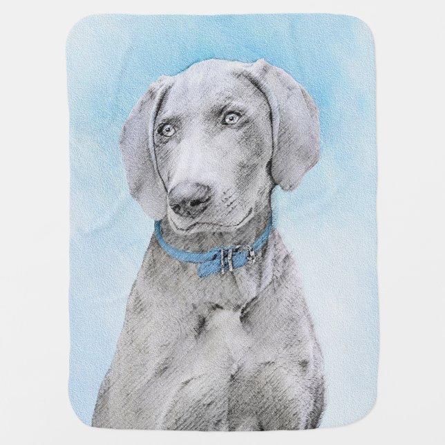 Weimaraner Painting - Cute Original Dog Art Baby Blanket (Front)