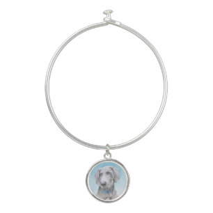 Weimaraner Painting - Cute Original Dog Art Bangle Bracelet