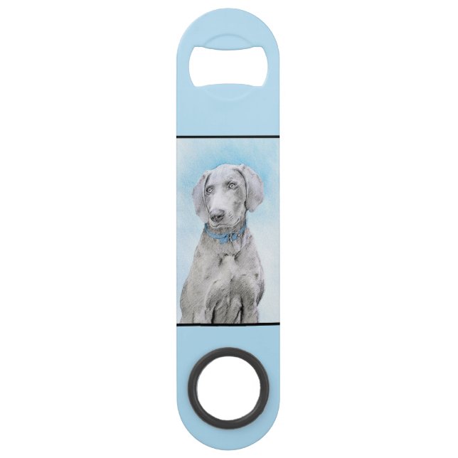 Weimaraner Painting - Cute Original Dog Art Bar Key (Front)