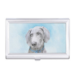 Weimaraner Painting - Cute Original Dog Art Business Card Case