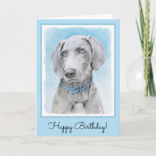 Weimaraner Painting - Cute Original Dog Art Card