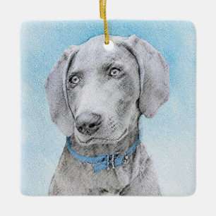 Weimaraner Painting - Cute Original Dog Art Ceramic Ornament