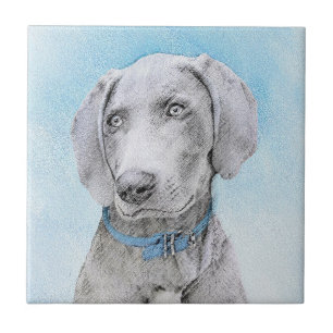 Weimaraner Painting - Cute Original Dog Art Ceramic Tile