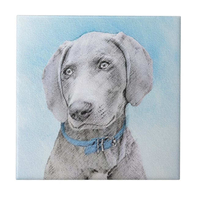 Weimaraner Painting - Cute Original Dog Art Ceramic Tile (Front)