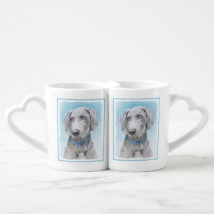 Weimaraner Painting - Cute Original Dog Art Coffee Mug Set