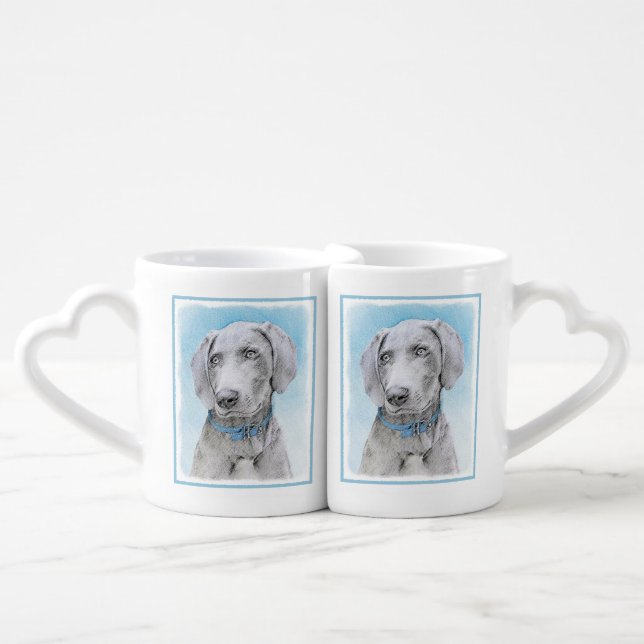 Weimaraner Painting - Cute Original Dog Art Coffee Mug Set (Front Nesting)