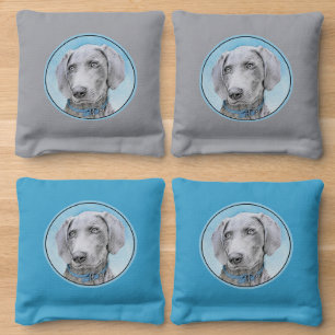 Weimaraner Painting - Cute Original Dog Art Cornhole Bags