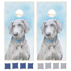 Weimaraner Painting - Cute Original Dog Art Cornhole Set