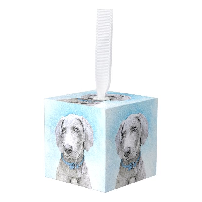 Weimaraner Painting - Cute Original Dog Art Cube Ornament (Front Angled)