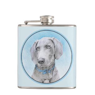 Weimaraner Painting - Cute Original Dog Art Flask