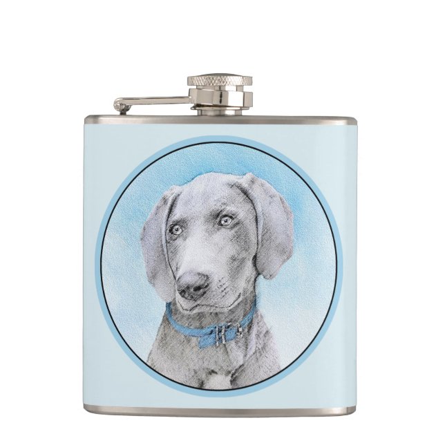 Weimaraner Painting - Cute Original Dog Art Flask (Front)