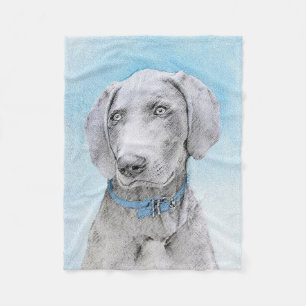 Weimaraner Painting - Cute Original Dog Art Fleece Blanket
