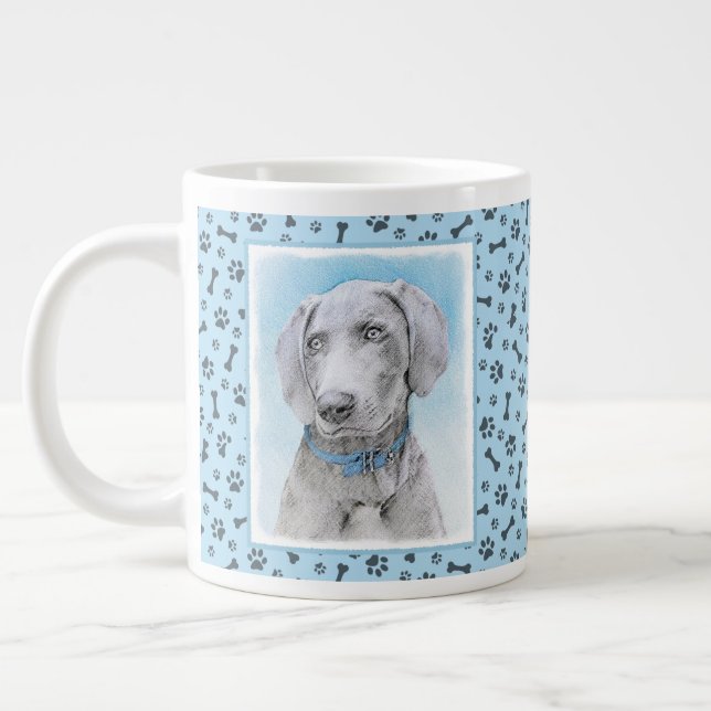 Weimaraner Painting - Cute Original Dog Art Giant Coffee Mug (Left)