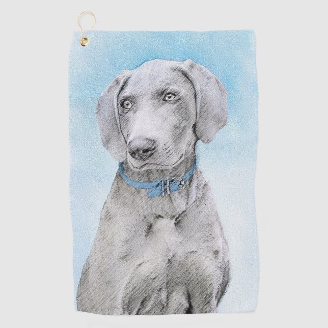 Weimaraner Painting - Cute Original Dog Art Golf Towel (Front)