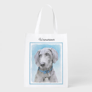 Weimaraner Painting - Cute Original Dog Art Grocer Grocery Bag