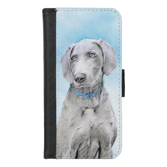 Weimaraner Painting - Cute Original Dog Art iPhone Wallet Case (Front)