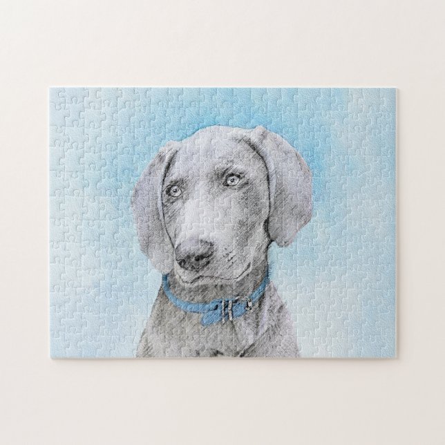 Weimaraner Painting - Cute Original Dog Art Jigsaw Puzzle (Horizontal)