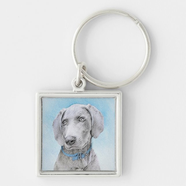 Weimaraner Painting - Cute Original Dog Art Keychain (Front)