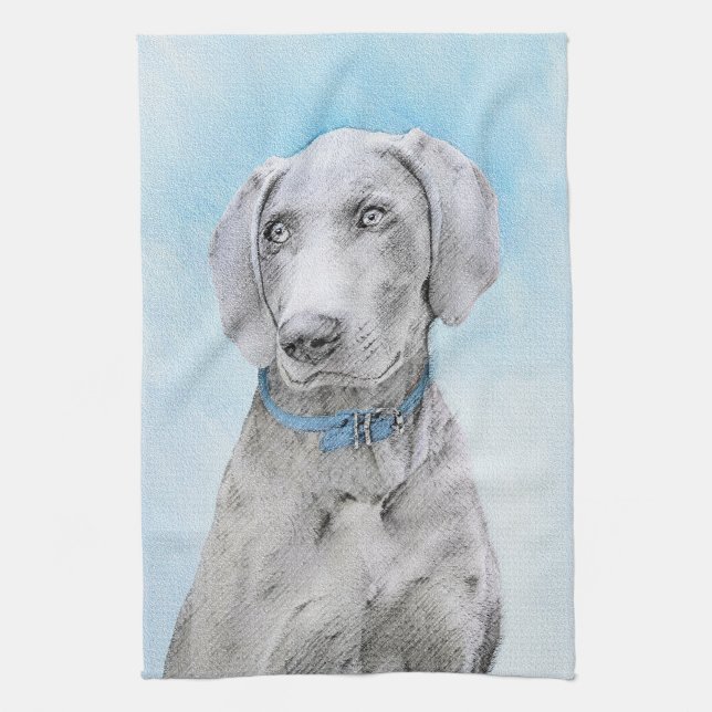 Weimaraner Painting - Cute Original Dog Art Kitchen Towel (Vertical)