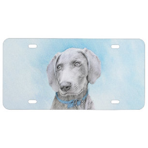 Weimaraner Painting - Cute Original Dog Art License Plate