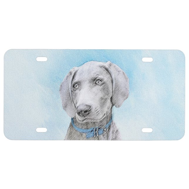 Weimaraner Painting - Cute Original Dog Art License Plate (Front)