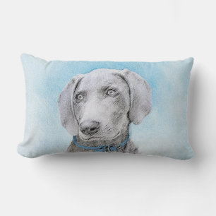 Weimaraner Painting - Cute Original Dog Art Lumbar Pillow