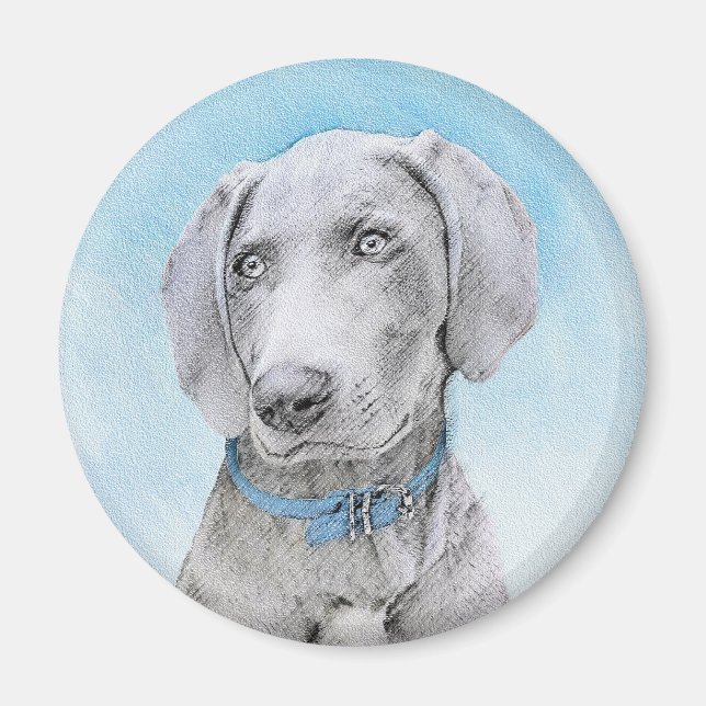 Weimaraner Painting - Cute Original Dog Art Magnet (Front)