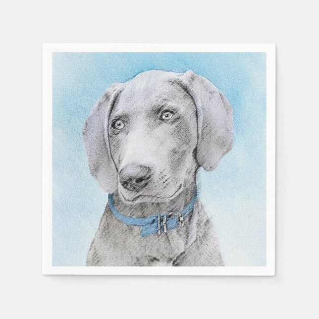 Weimaraner Painting - Cute Original Dog Art Napkins (Front)