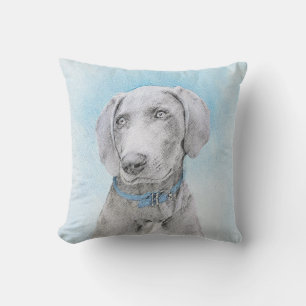 Weimaraner Painting - Cute Original Dog Art Outdoor Pillow