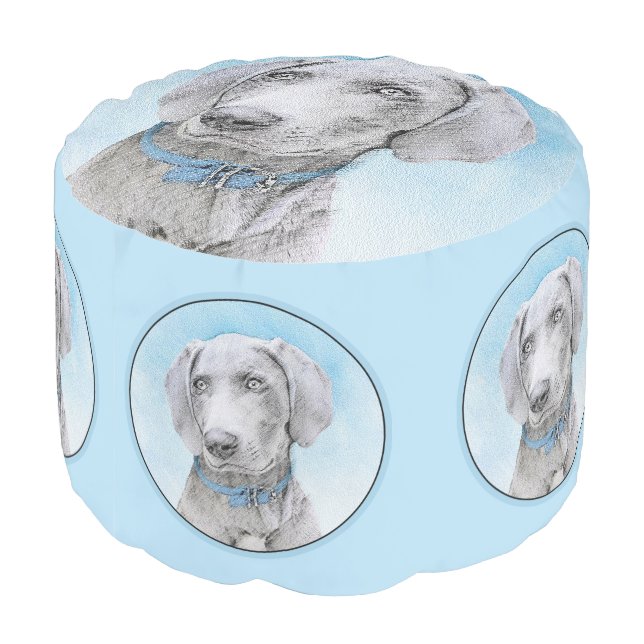 Weimaraner Painting - Cute Original Dog Art Pouf (Angled Back)
