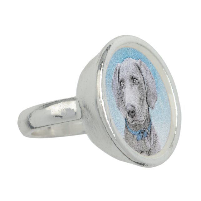 Weimaraner Painting - Cute Original Dog Art Ring (Side)