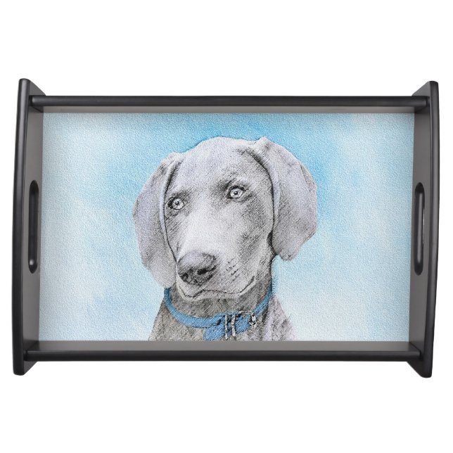 Weimaraner Painting - Cute Original Dog Art Serving Tray (Front)