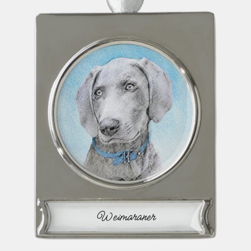 Weimaraner Painting _ Cute Original Dog Art Silver Silver Plated Banner Ornament