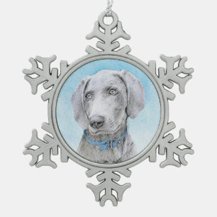 Weimaraner Painting - Cute Original Dog Art Snowflake Pewter Christmas Ornament