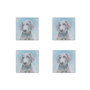 Weimaraner Painting - Cute Original Dog Art Stone Magnet