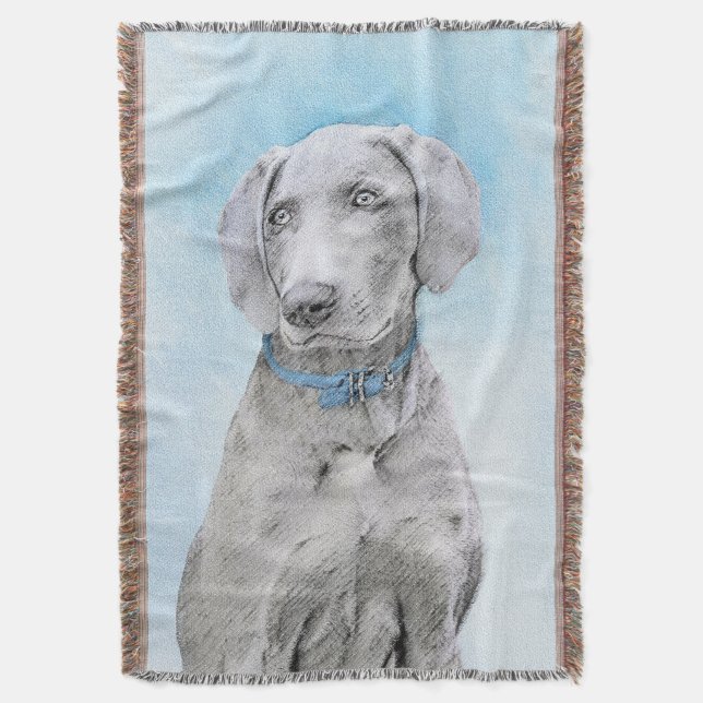 Weimaraner Painting - Cute Original Dog Art Throw Blanket (Front Vertical)