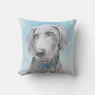 Weimaraner Painting - Cute Original Dog Art Throw Pillow